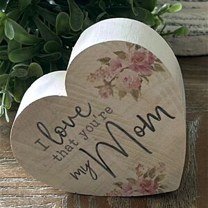 NEW! Cottage Farmhouse Wood Love Mom Heart Floral Wood Sign